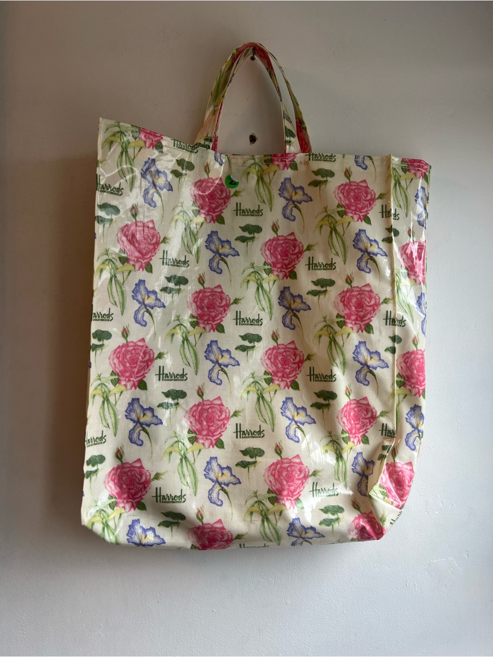 Rare Vintage Harrods rose and iris Vinyl Floral Tote